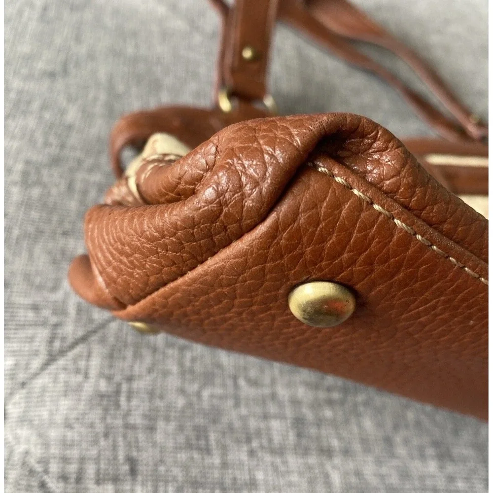 Vtg DOONEY & BOURKE Beige/Tan‎ SIGNATURE JACQUARD Canvas/Leather SATCHEL